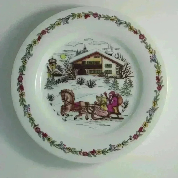 VTG GERMANY SANTA CLAUS WHT HUTSCHENREUTHER COLLECTIBLE HOLIDAY CHRISTMAS PLATE  - Picture 1 of 5